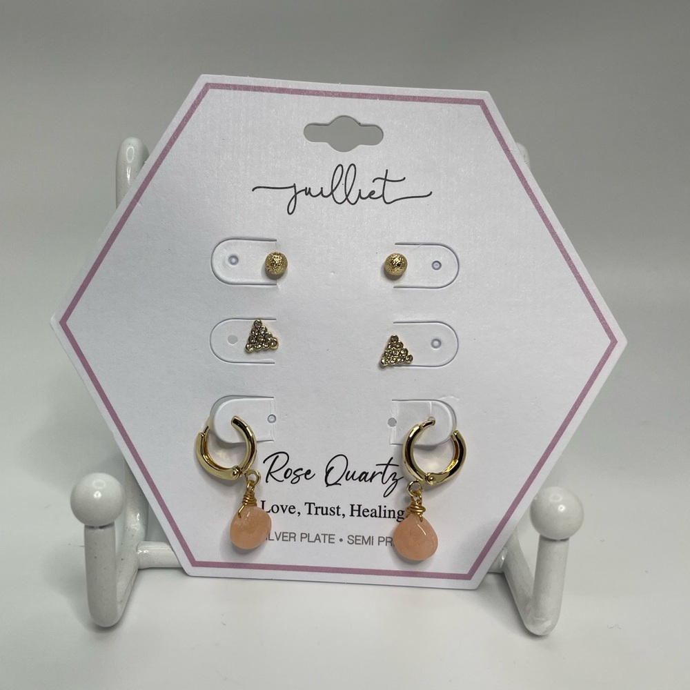 NWT Juilliet Rose Quartz, Love, Trust, Healing. Silver Plate Semi Precious Stone